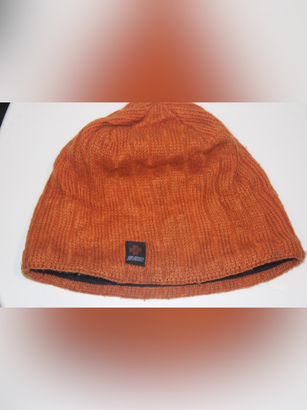 Swiss Tech Men's Winter Beanie Hat Orange Ribbed Knit Black Fleece Lined OSFM